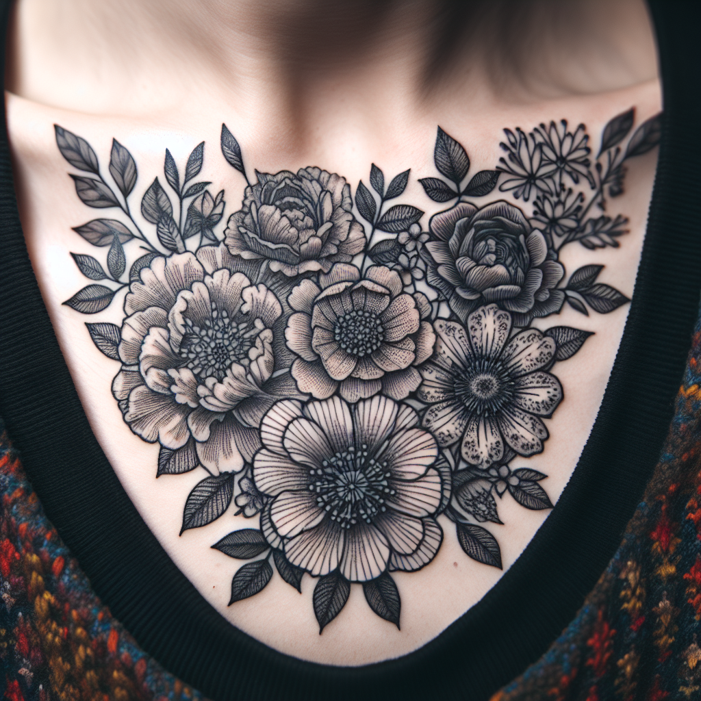 Тату между грудью: Искусство и Символизм Цветочных Мотивов